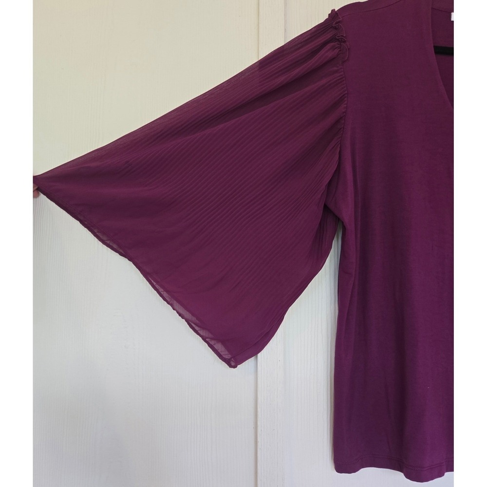 Chicos Purple Pleated Chiffon Bell Sleeve Top Sz 3/XL Feminine Boho Hippie Fairy - Picture 2 of 8